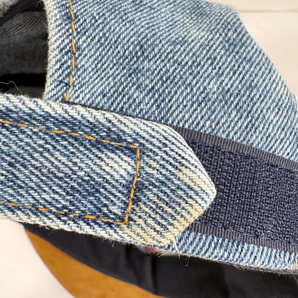 Vintage 90s Vail Colorado Hat Blue Denim Brown Suede Brim Cap Color Block Acid W - Picture 9 of 9